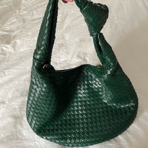Anthropologie Melie Bianco Brigitte Large Satchel Green Woven Vegan Leather
